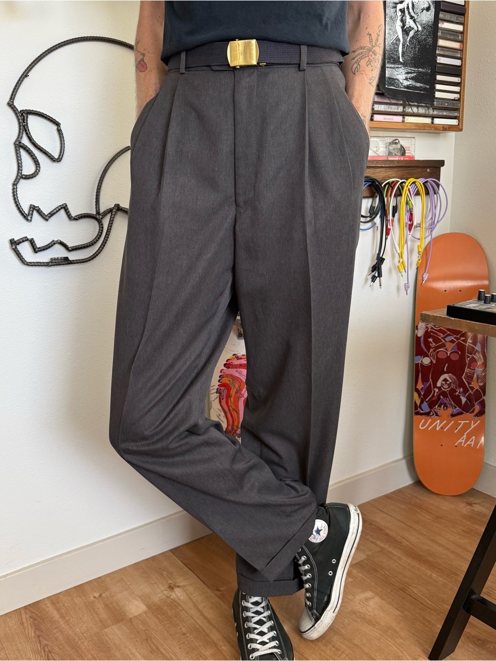 Vintage 90s Olive Brown High Waisted Pleated Trousers Baracuta ~ 34 x 32
